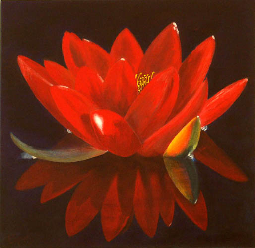 tiefrote lotusblume - acrylgemälde auf leinwand